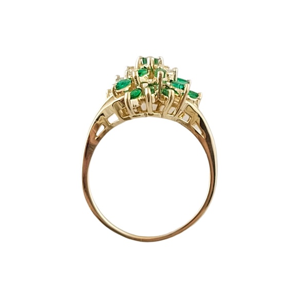 Vintage 14K Yellow Gold Emerald and Diamond Ring Size 7.25 #13537 - Picture 5 of 7